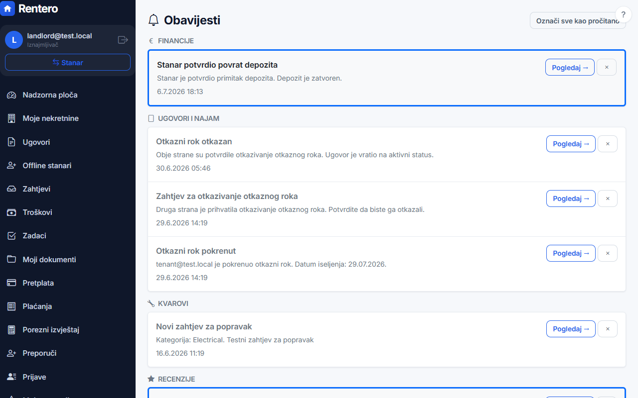 Notifications – Receive notifications | Rentero