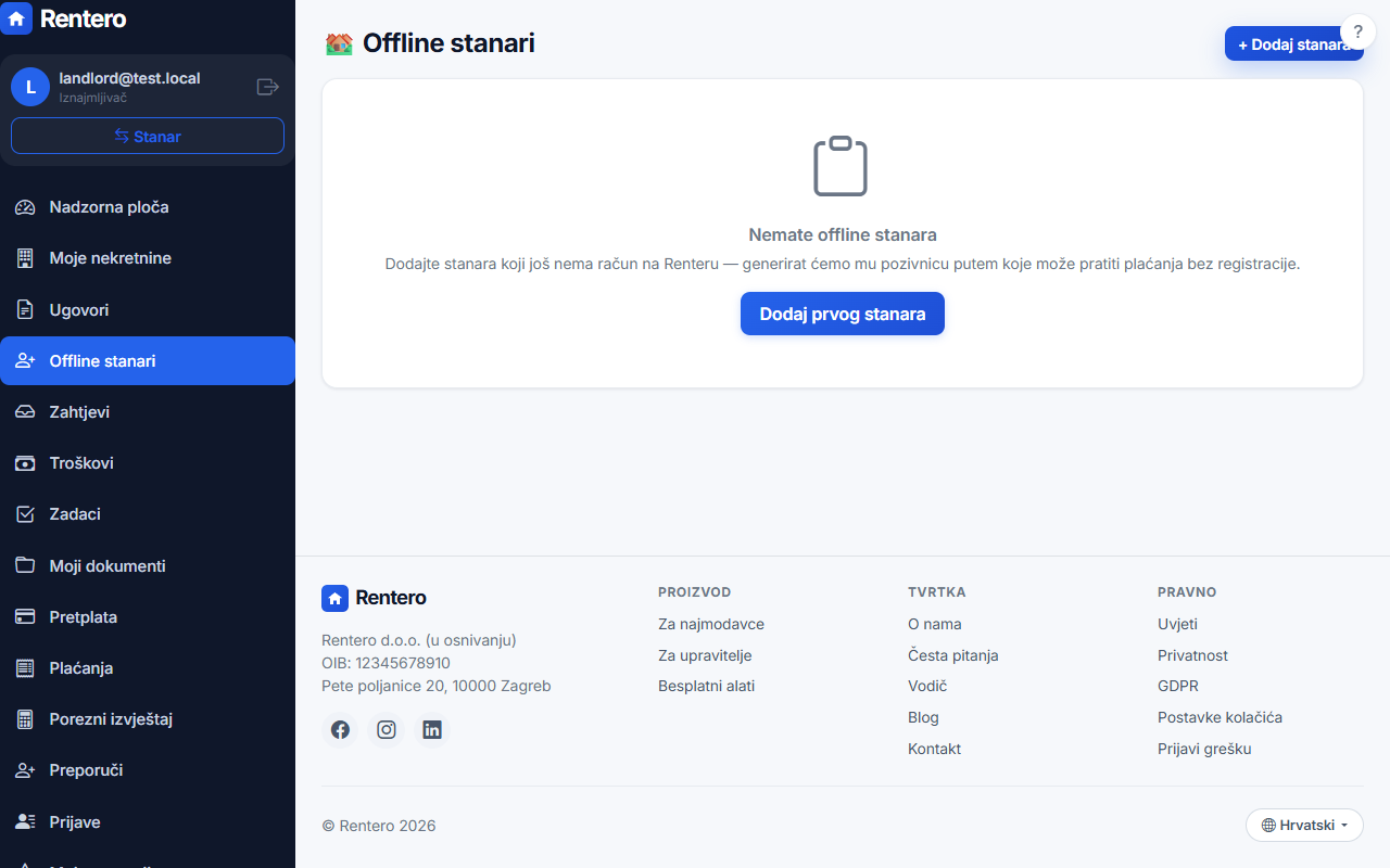 Offline tenants – Add a tenant | Rentero