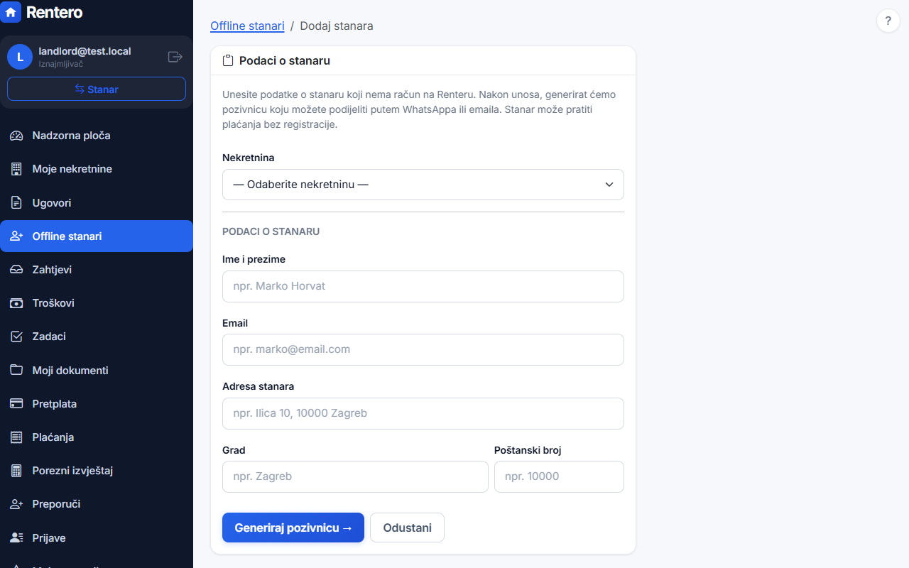 Offline tenants – Manage the rental | Rentero