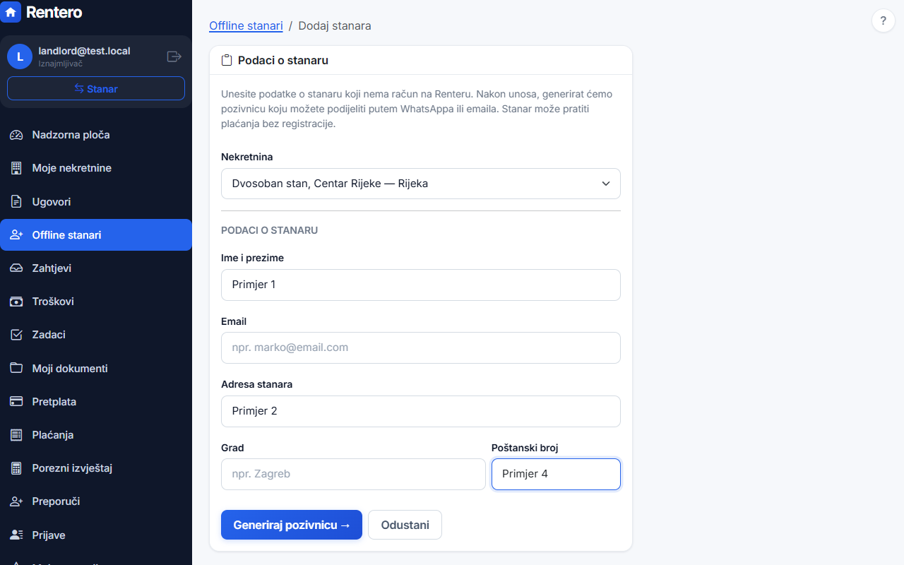 Offline tenants – Invite them later | Rentero