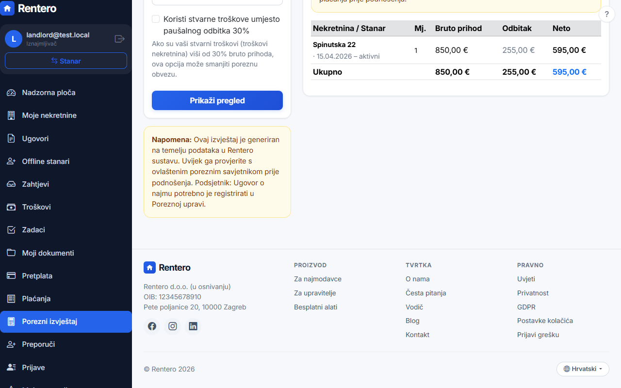 Tax report – Automatic calculation | Rentero