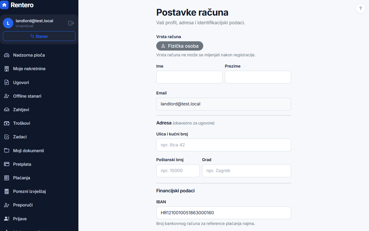 Profile settings – Edit your profile | Rentero