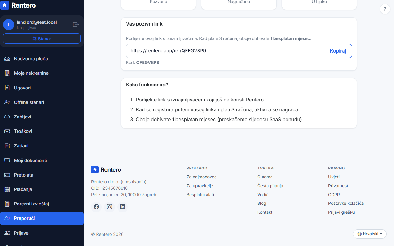 Refer a friend – Friend signs up | Rentero