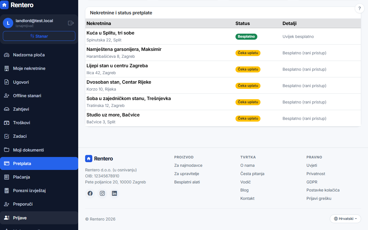 Subscription & billing – Choose a plan | Rentero
