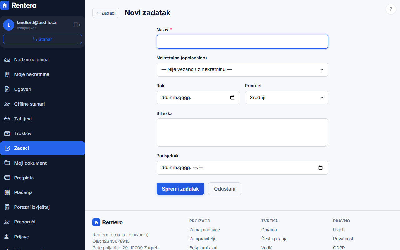 Tasks – Mark done | Rentero