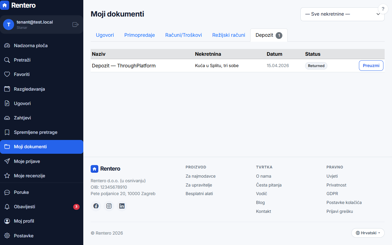 My documents – Access anytime | Rentero