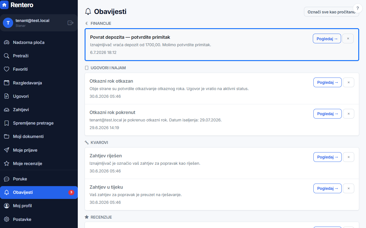 Notifications – Receive notifications | Rentero