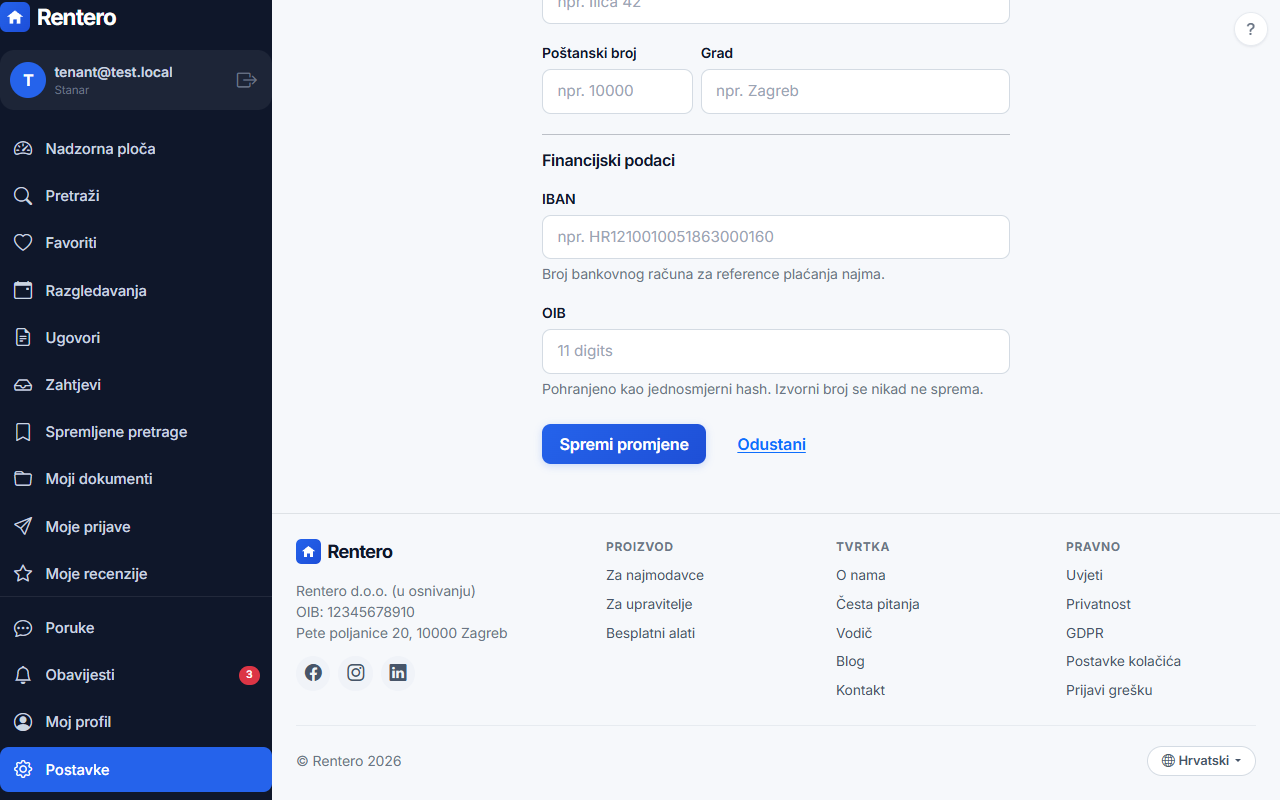 Settings – Verify your identity | Rentero