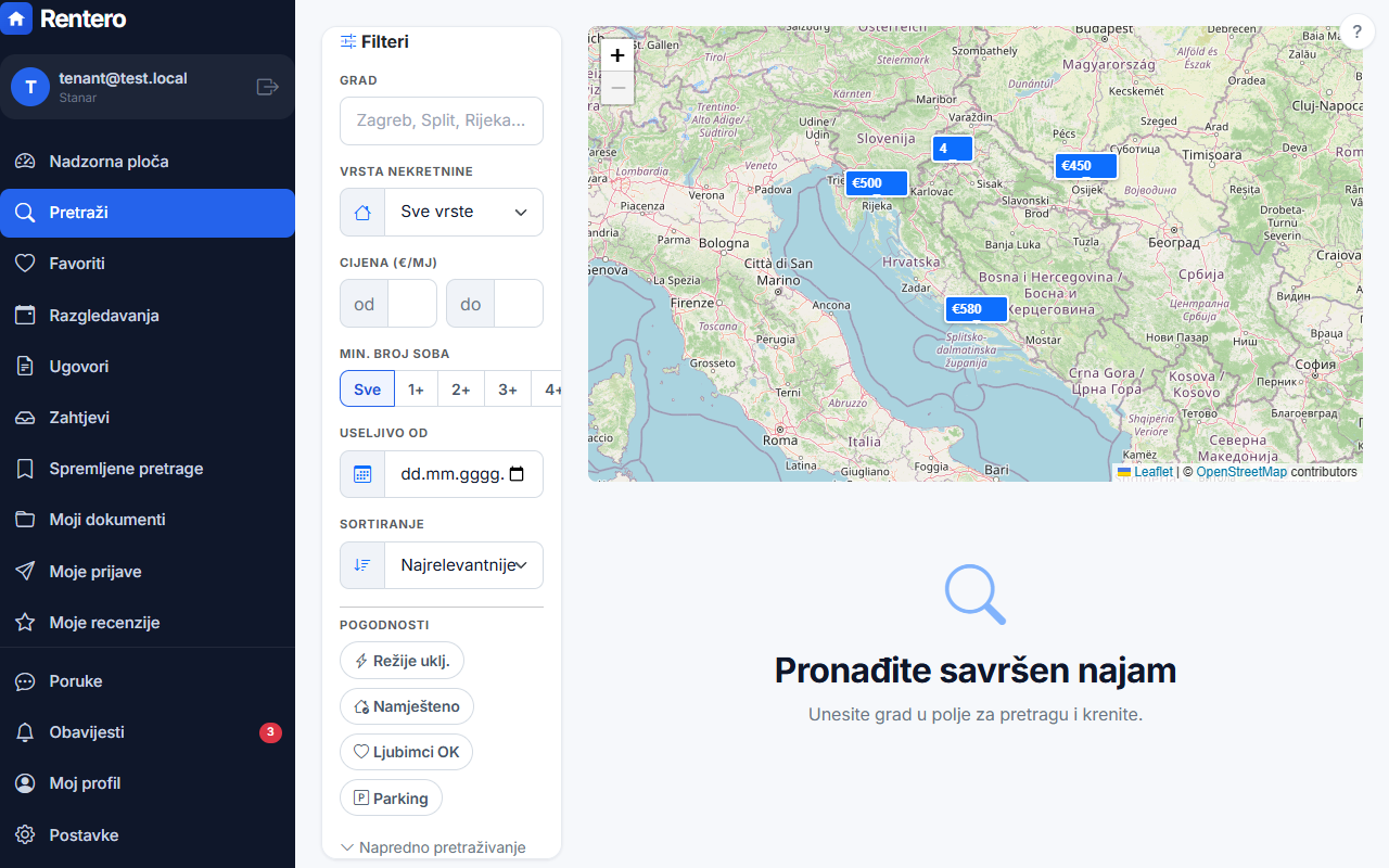 Search listings – View on the map | Rentero