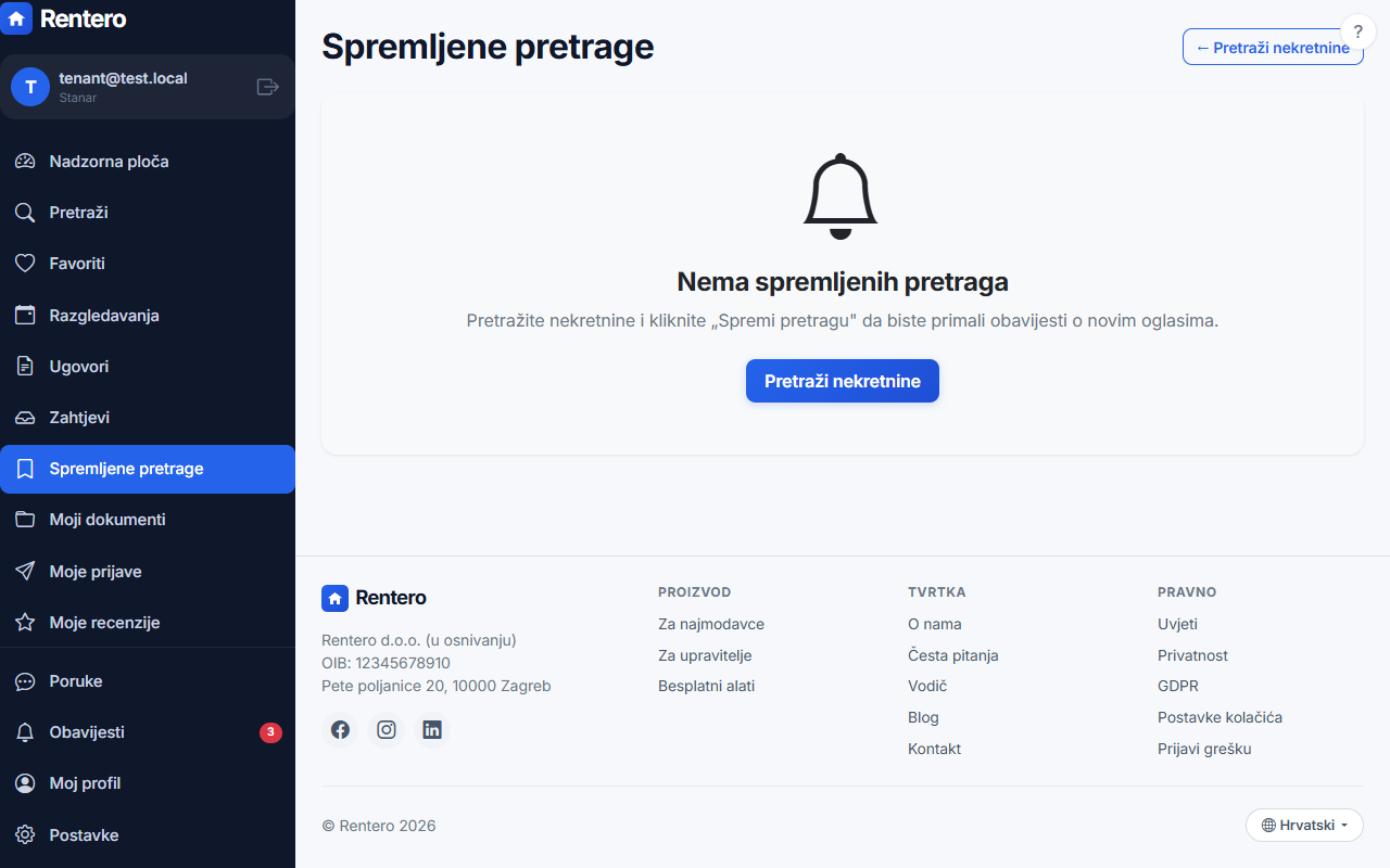 Saved searches – Save criteria | Rentero